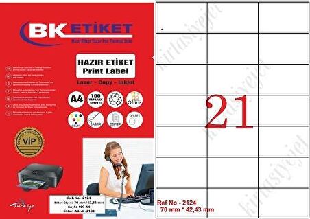 BK-2124 Ebat 70 x 42.43 mm Lazer Etiket  A4 Sayfada 21 Etiket