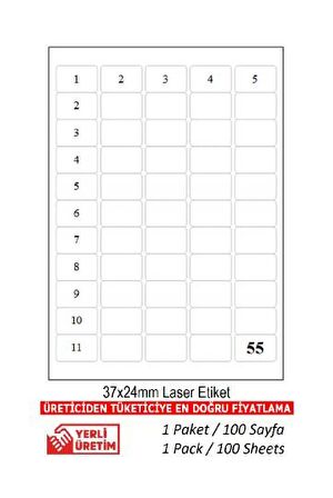 A1-2165 Ebat 38.1 x 21.1 mm Lazer Etiket  A4 Sayfada  65 Etiket