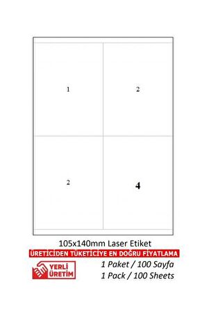 A1-2304 Lazer Etiket 105 × 140 mm 1 A4 Sayfada 4 Etiket