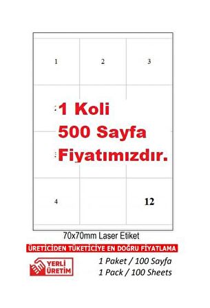 A1 Etiket Tw-2312 500 A4 Sayfa  Lazer Etiket 70 x 70 mm 1 A4 Sayfada 12 Etiket