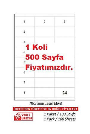 A1 Etiket Tw-2324 500 A4 Sayfa Lazer Etiket 70 x 35 mm A4 Sayfada 24 Etiket