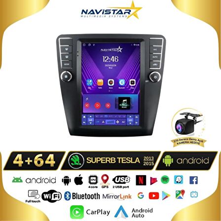 Skoda Superb Tesla 4GB + 64GB 2013-2019 Model  Kablosuz Carplay Navigasyon Qled Multimedya Sistemi 
