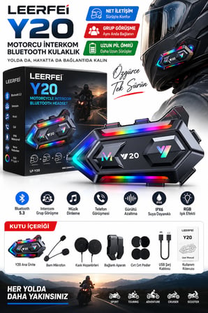 Y20 (LF-Y20) Motosiklet Kask Bluetooth Kulaklığı RGB Işıklı Bluetooth 5.3 IPX6 1000 mAh Type-C