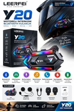 Y20 (LF-Y20) Motosiklet Kask Bluetooth Kulaklığı RGB Işıklı Bluetooth 5.3 IPX6 1000 mAh Type-C
