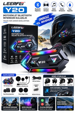 Y20 (LF-Y20) Motosiklet Kask Bluetooth Kulaklığı RGB Işıklı Bluetooth 5.3 IPX6 1000 mAh Type-C