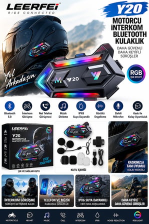Y20 (LF-Y20) Motosiklet Kask Bluetooth Kulaklığı RGB Işıklı Bluetooth 5.3 IPX6 1000 mAh Type-C