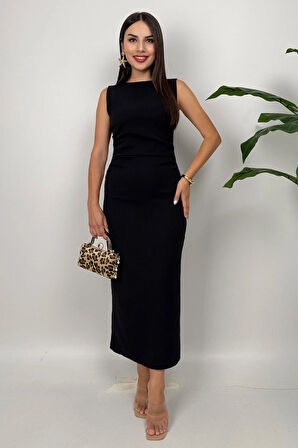 Arden Kadın Siyah Düz Midi Elbise – Zamansız Şıklığın Modern Yorumu