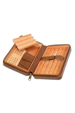 Cohiba Dahili Çakmak Kahverengi Deri Puro Taşıma Çantası & Seyahat Humidoru - TR9767