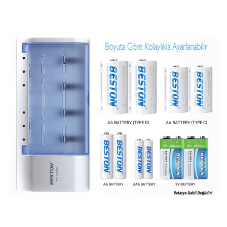 Powermaster Pm-20117 AA AAA C D 9V Tüm Boylar İçin Pil Şarj Cihazı Aleti