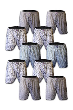 Erkek 10'lu Paket Karışık Desenli Düğmeli Boxer 