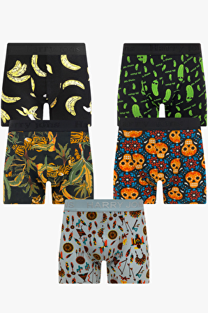 Erkek 5'li Desenli Renkli Pamuklu Premium Paket Boxer 
