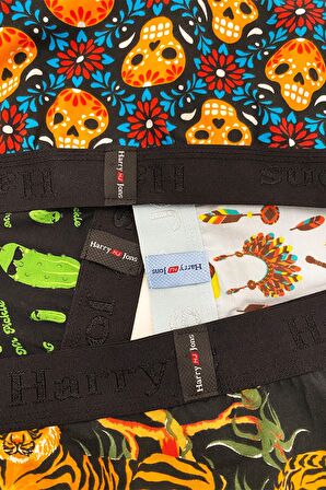 Erkek Desenli Renkli Pamuklu Boxer 4'lü Paket 