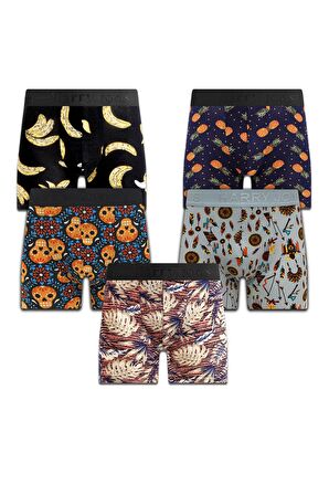 Erkek 5'li Desenli Renkli Pamuklu Premium Hijyenik Paket Boxer