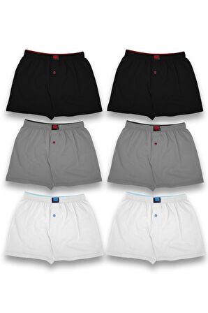 Erkek 6 Adet Penye Düğmeli Boxer Premium Paket