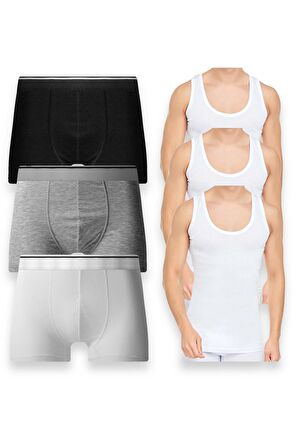 Erkek Pamulu Atlet Boxer Takımı Basic 3'lü Premium Paket