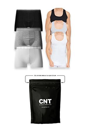 Erkek Pamulu Atlet Boxer Takımı Basic 3'lü Premium Paket