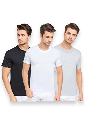 Erkek 3'lü Slim Fit Sıfır Yaka Fanila T-Shirt 