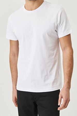 Erkek Slim Fit Bisiklet Yaka %100 Pamuk Kısa Kollu Tişört