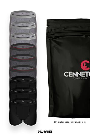 CENNETOĞLU Erkek 9 Adet Likralı Boxer Özel Hijyenik Ambalajlı Paket