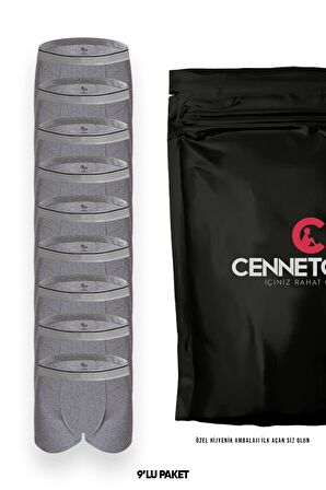 CENNETOĞLU Erkek 9 Adet Likralı Boxer Özel Hijyenik Ambalajlı Paket
