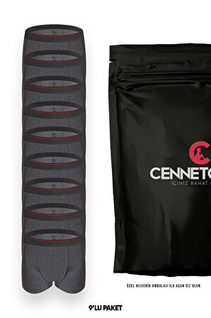 CENNETOĞLU Erkek 9 Adet Likralı Boxer Özel Hijyenik Ambalajlı Paket