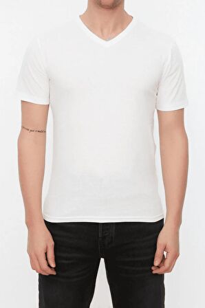 Erkek V Yaka %100 Pamuk Kısa Kollu Tişört