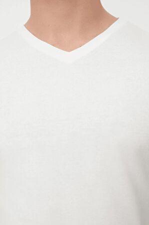 Erkek V Yaka %100 Pamuk Kısa Kollu Tişört