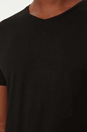 Erkek V Yaka %100 Pamuk Kısa Kollu Tişört