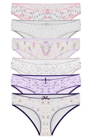 Kadın 6'lı Bikini Külot Karışık Renkli ve Çiçek Desenli  Ambalajında Özel Paket