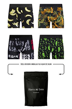 Erkek Desenli Renkli Pamuklu Boxer 4'lü Paket 