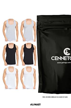 CENNETOĞLU 6 Adet %100 Pamuk  Paketinde Beyaz Erkek Penye Atlet EKONOMİK PAKET