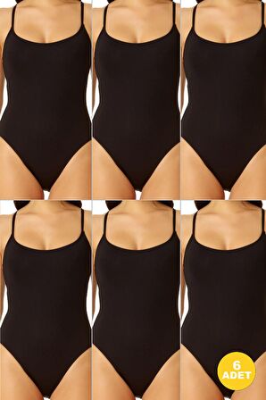 Kadın İp Askılı Çıt Çıtlı Kancalı Body 6'lı Paket