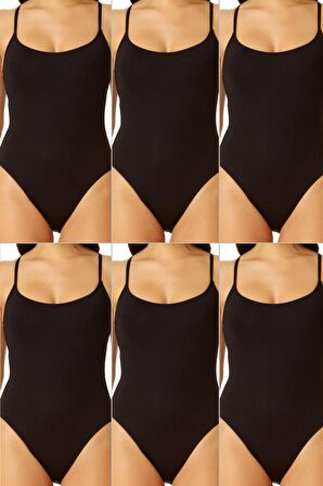 Kadın İp Askılı Çıt Çıtlı Kancalı Body 6'lı Paket