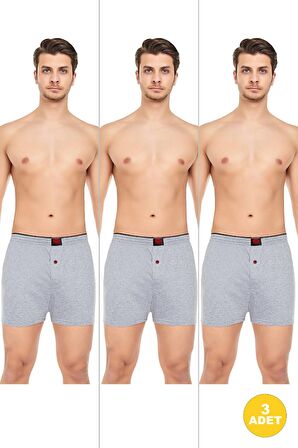 Erkek Rahat ve Konforlu Havlu Bel Pamuklu Düğmeli Boxer 3'lü Paket