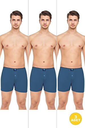 Erkek Rahat ve Konforlu Havlu Bel Pamuklu Düğmeli Boxer 3'lü Paket