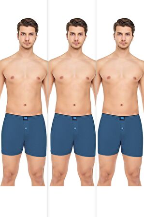 Erkek Rahat ve Konforlu Havlu Bel Pamuklu Düğmeli Boxer 3'lü Paket