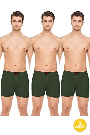 Erkek Rahat ve Konforlu Havlu Bel Pamuklu Düğmeli Boxer 3'lü Paket