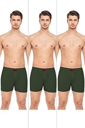 Erkek Rahat ve Konforlu Havlu Bel Pamuklu Düğmeli Boxer 3'lü Paket