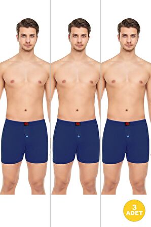 Erkek Rahat ve Konforlu Havlu Bel Pamuklu Düğmeli Boxer 3'lü Paket