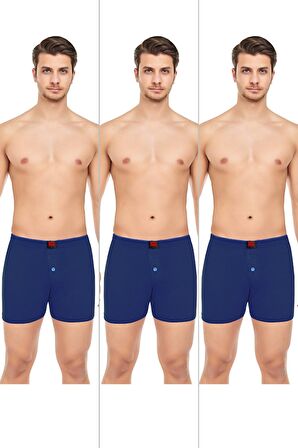 Erkek Rahat ve Konforlu Havlu Bel Pamuklu Düğmeli Boxer 3'lü Paket