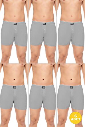 Erkek Rahat ve Konforlu Havlu Bel Pamuklu Düğmeli Boxer 6'lı Paket