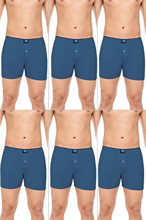 Erkek Rahat ve Konforlu Havlu Bel Pamuklu Düğmeli Boxer 6'lı Paket