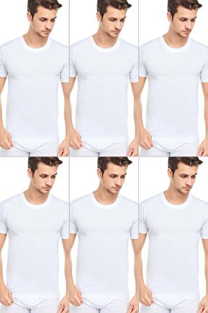 Erkek Slim Fit Sıfır Yaka Fanila T-Shirt 6'lı Paket