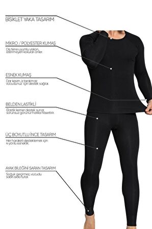 Erkek İçlik Siyah Uzun Sıcak Tutan Termal Alt