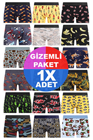 Erkek 1 Adet Rastgele Sürpriz Desenli Boxer - Özel Gizemli Paketinde Sürpriz Boxer