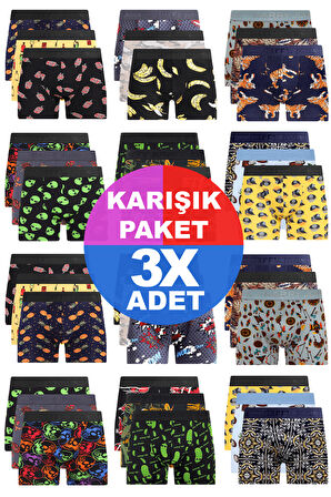 Erkek 3 Adet Rastgele Sürpriz Desenli Boxer - Özel Gizemli Paketinde Sürpriz Boxer