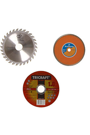 3 Lü 115mm Turbo Mermer Fayans, ,ahşap,metal Kesme Disk Seti