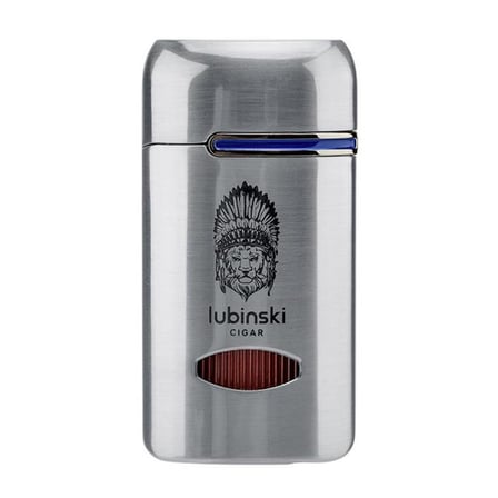 Lubinski Lion Kapaklı Delicili Tek Torch Puro Çakmağı Silver