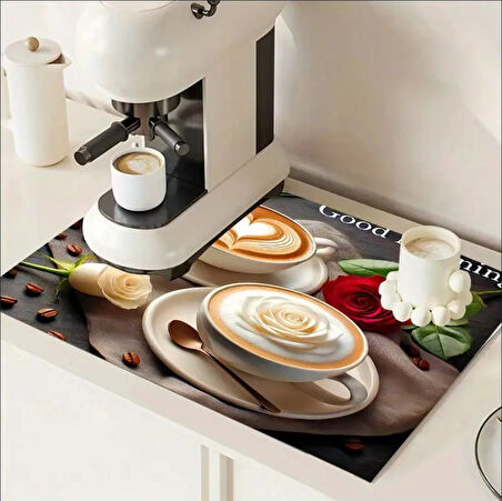 55 CM x 45 CM LATTE KAHVE TASARIMI TEZGAH ÜSTÜ BULAŞIK KURUTMA MATI BULAŞIKLIK KURUTMA ÖRTÜSÜ