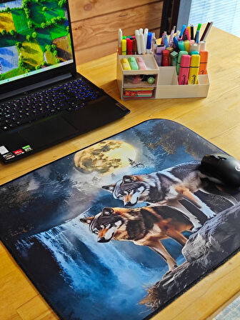 SGE TEKNOLOJİ 55X45 CM İKİ KURT KAYDIRMAZ TABAN SPEED YÜZEY OYUNCU MOUSE PAD GAMİNG PAD